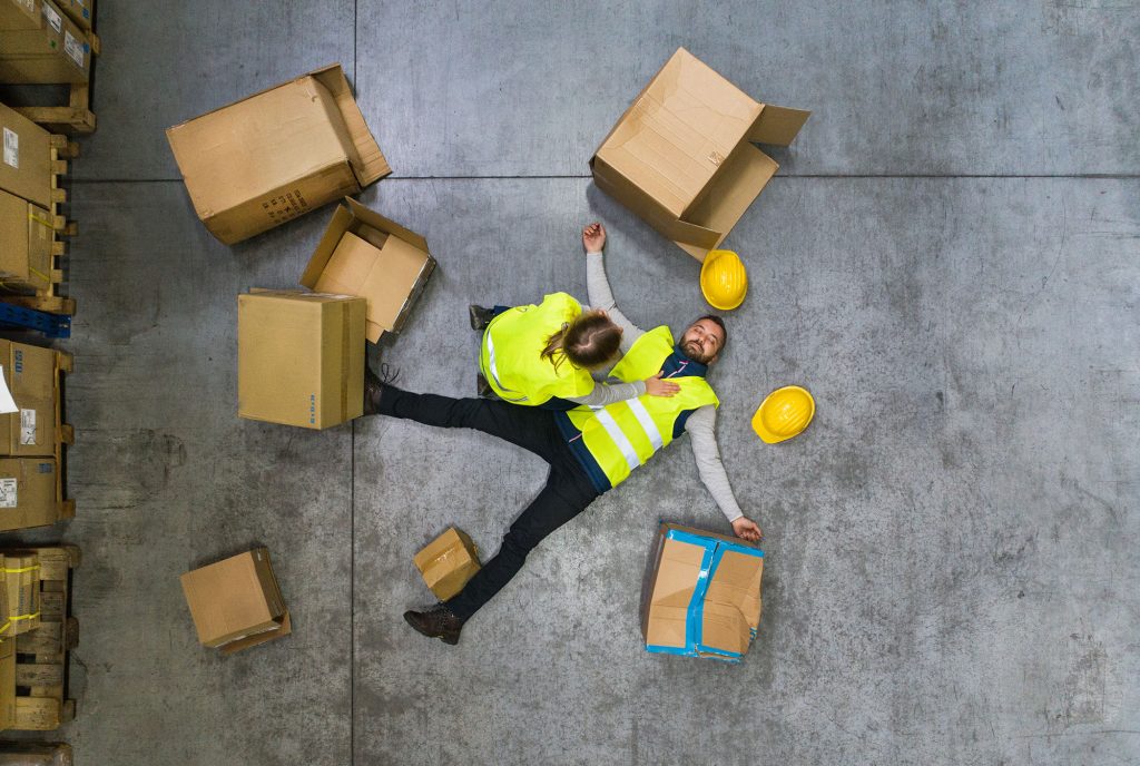 Personal injury from being stuck by moving objects falling, flying or collapsing at work