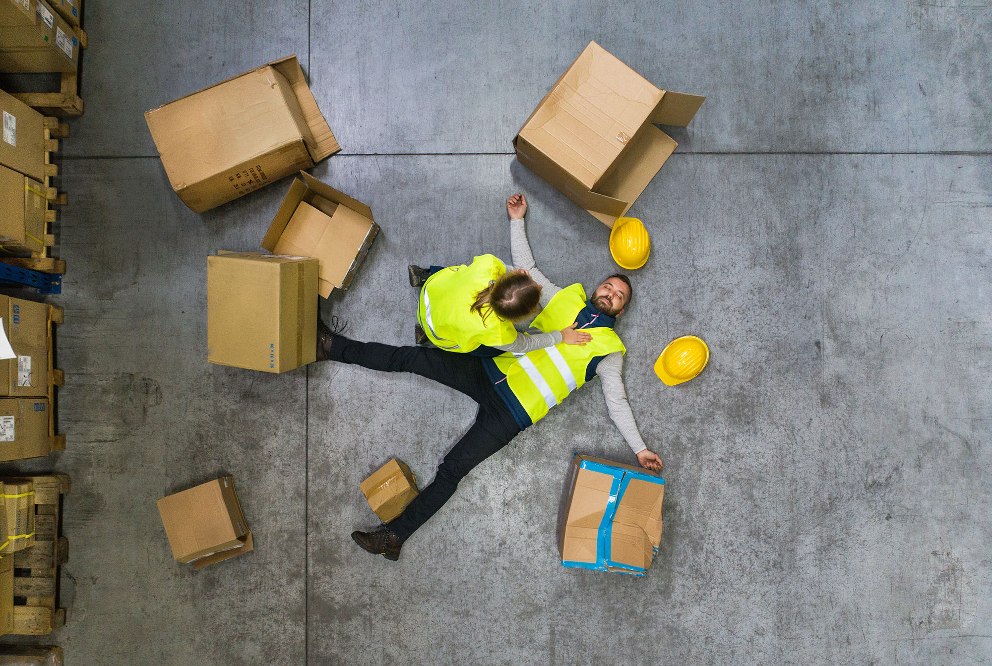 Personal injury from being stuck by moving objects falling, flying or collapsing at work
